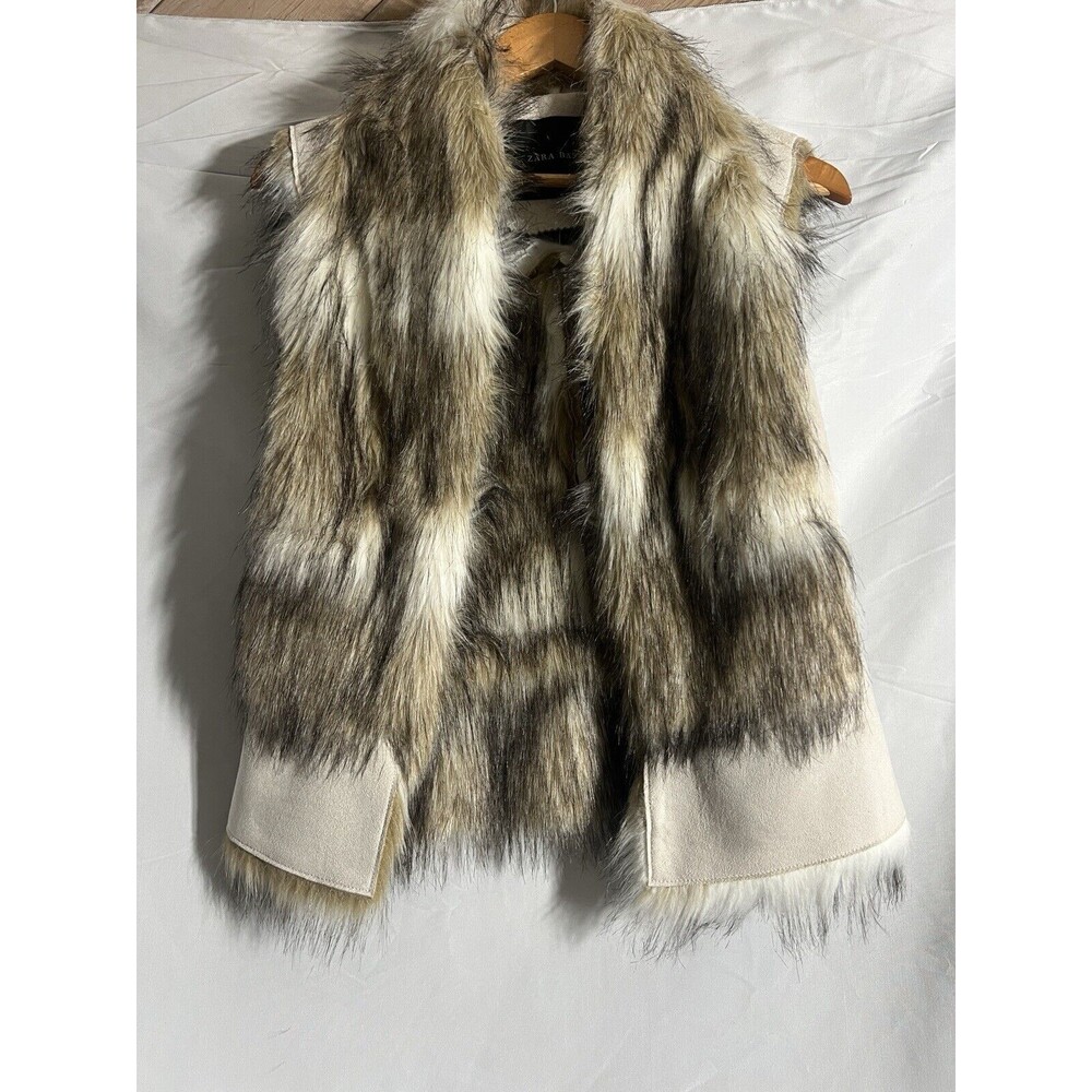 Zara Basic Faux Fur Suede Vest Womens S Sleeveless Open Hippie Boho 70s NWT